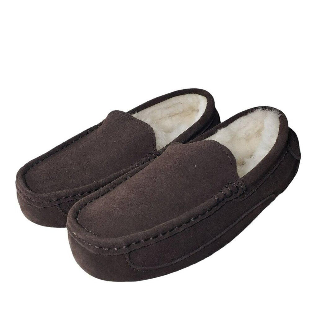 Dearfoams Fireside Men Melbourne Genuine Shearling Lined Moccasin Slippers Sz 10